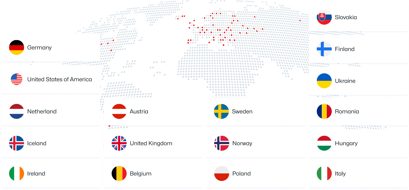 World map with highlighted countries and flags.